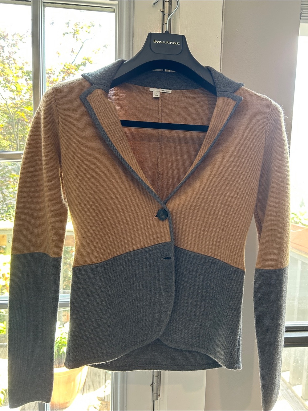 Halogen Two-Tone Camel and Gray Knit Cardigan